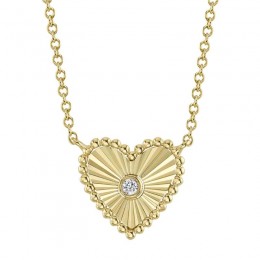 14K Yellow Gold Diamond Bezel Heart Necklace