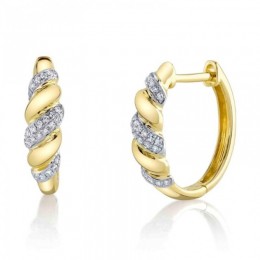 A Pair Of 14K Yellow Gold Diamond Hoop Earrings