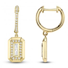 A Pair Of 14K Yellow Gold Diamond Baguette Drop Earrings