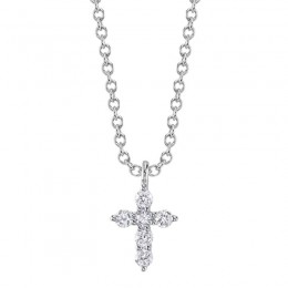 14K White Gold Diamond Cross Necklace