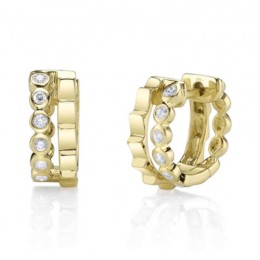 A Pair Of 14K Yellow Gold And Bezel Set Diamond Huggie Hoop Earrings