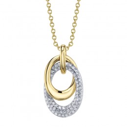 A 14K Yellow And White Gold Necklace Diamond Pave Oval Necklace