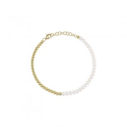 A 14K Yellow Gold Ball And Cultured Pearl Bracelet