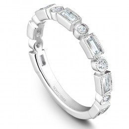 A White Gold Stackable Ring With 6 Round And 7 Baguette Diamonds, .09Ctw Round And .38Ctw Baguette G/H, Si