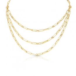 Roberto Coin 18K yellow gold triple strand paperclip chain necklace with round diamonds weighing 0.08 carat total weight