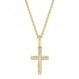 0.06ct 14k Yellow Gold Diamond Cross Necklace