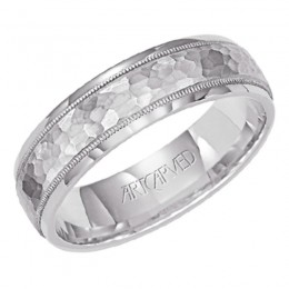 14KW Gents Hammered Wedding Band -6 Mm -Size 10