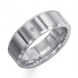 Triton 8mm Tungsten carbide Bevel Edge satin finish comfort fit diamond wedding band with bright vertical cuts