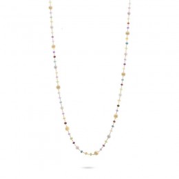 Africa 18K Yellow Gold Gemstone and Pearl Long Necklace