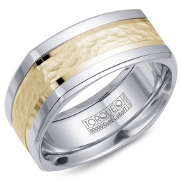 A Torque Ring In White Cobalt With A Hammered Yellow Gold Inlay.