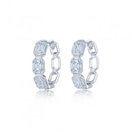 Sunburst Hoop Earrings With Emerald-Cut Diamonds