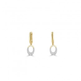 14K Yellow & White Gold Small No Link, Oval "Clip Ii" Diamond Hanging Earrings