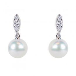 Mikimoto 7.5 Mm Akoya Cultured Pearl And Diamond Drop Earrings