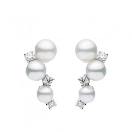 Mikimoto Akoya Cultured Pearl and Diamond Cluster Drop Earrings