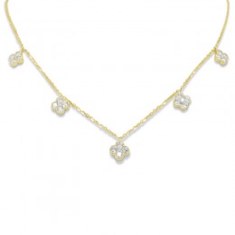 14K Yellow Gold And Diamond Flower Necklace