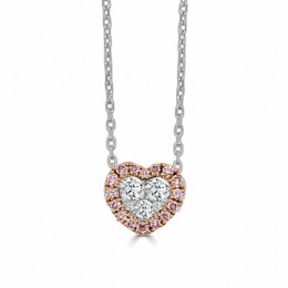 14K White And Rose Gold Pink And White Diamond Heart Necklace