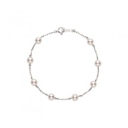 Mikimoto 18K White Gold Rhodium Plated Station Chain Bracelet
