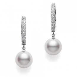 Mikimoto 18K White Gold Rhodium Plated Classic-Classic Pearl Drop Earrings