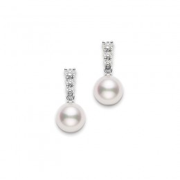 Mikimoto Akoya Cultured Pearl and Diamond Hoop Earrings, 18K Rose Gold