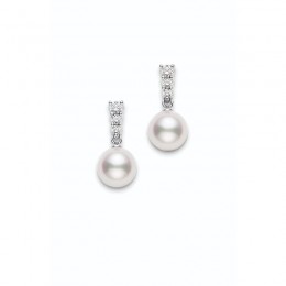 Mikimoto Drop Pearl and Graduated Diamond Earrings