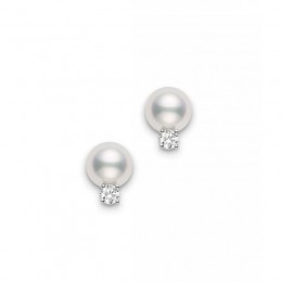 Mikimoto Cultured Pearl & Diamond Stud Earrings, 18K White Gold