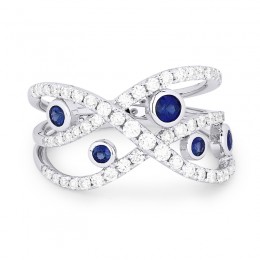 14K White Gold Diamond and Sapphire Right Hand Ring