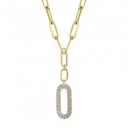 A 14K Yellow Gold Paper Clip Link Style Necklace That Is Set With Diamonds Weighing .92 Carat Total.