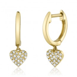 14K Yellow Gold Diamond Pave Heart Huggie Earring