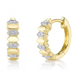 14K Yellow Gold And Diamond Hexagon Huggie Earring
