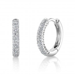 14K White Gold Diamond Hoop Earrings Set With 86 Diamonds Weighing .20 Carat Total, Retail 600.00