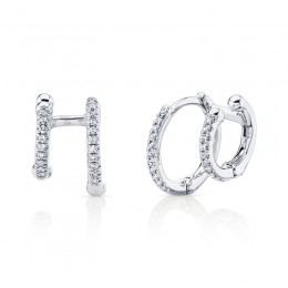14K White Gold Diamond Double Huggie Earrings .12Ct G/H, Vs-Si