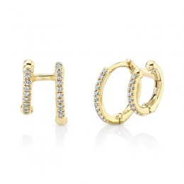 14K Yellow Gold Diamond Double Huggie Earrings .12Ct G/H, Vs-Si