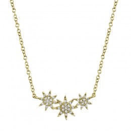 A 14K Yellow Gold Triple Star Station Necklace That Is Pave-Set With Diamonds Weighing .09 Carat Total. G/H, Vs-Si The Necklace Is Stationed To A Cable Link Chain Measuring 18" In Length.