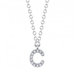 14K White Gold Diamond Necklace Initial C, .04Ct G/H Vs/Si