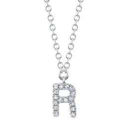 14K White Gold 0.04Ctw Diamond Initial R Necklace
