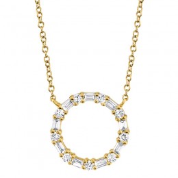 14K Yellow Gold Diamond Baguette Circle Necklace .29Ct G/H, Vs-Si