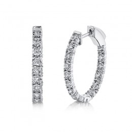 14K White Gold Diamond In And Out Hoop Earrings