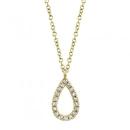 A 14K Yellow Gold, Pear-Shaped Necklace With 18 Sc = .06 Carat In Diamonds. 11.8 X 6Mm, 18"