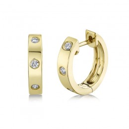 14K Yellow Gold Hoop Earrings Set With Diamonds