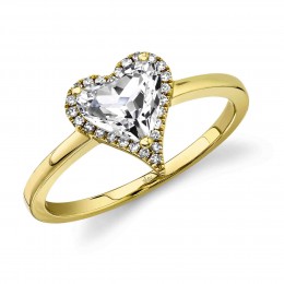 0.08Ct Diamond & 1.29Ct White Topaz Heart Ring