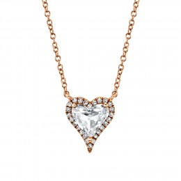 0.08Ct Diamond & 1.10Ct White Topaz Heart Necklace