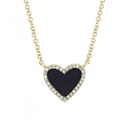 14K Yellow Gold Diamond And Black Oynx Heart Necklace