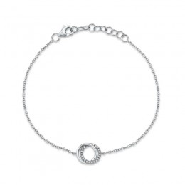 14K White Gold Diamond Love Knot Circle Bracelet