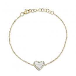 14K Yellow Gold Diamond & Mother of Pearl Heart Bracelet