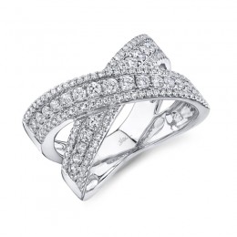 A 14K White Gold Crossover Style Band That Is Set With Diamonds Weighing .95 Carat Total. G/H, Vs-Si