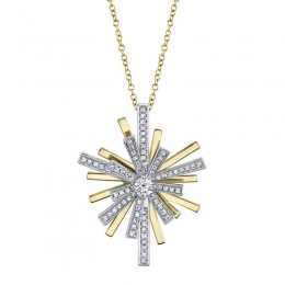 14K Yellow and White Gold Diamond Starburst Pendant Necklace