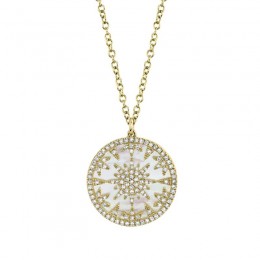 14K Yellow Gold Diamond And Mother Of Pearl Necklace