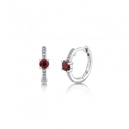 Shy Creation 14K White Gold Ruby And Diamond Earring