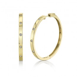14K Yellow Gold And Diamond Hoop Style Earrings