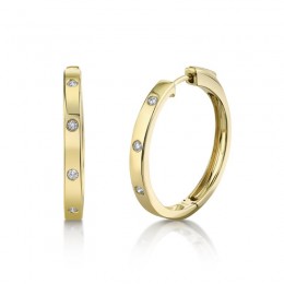 A Pair Of 14K Yellow Gold Hoop Earrings Set With Diamonds Weighing .15 Carat Total. G/H, Vs-Si
